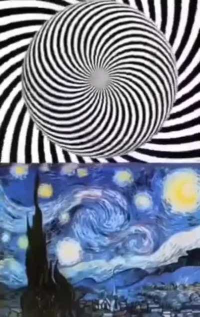 The best way to have the full Van Gogh's "Starry Night" experience, just stare at the center of the spiral for 20 seconds; then look back at the painting