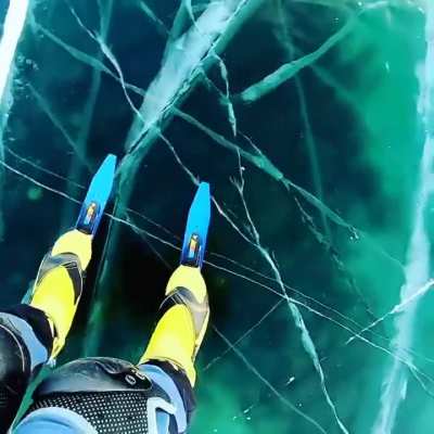 ?The sounds of cracking ice over the shallows of Lake Baikal [depth: 5,387 feet (1,642 meters)]