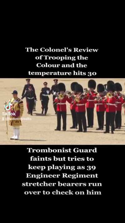Trombonist Guard faints but tries to keep playing
