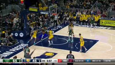 [Highlight] Myles Turner denies Giannis at the rim, Giannis recovers and makes the layup