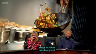 Using a wok as a hat (from 0:33)