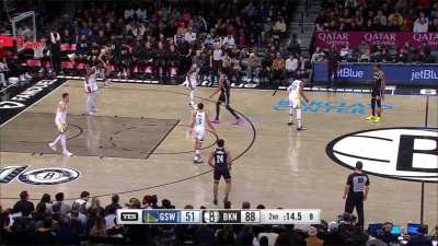 [Highlight] KD drains a deep 3 to give the Nets 91 at the half against the Warriors