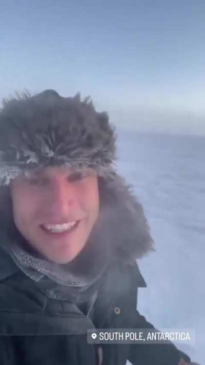 ? Temperature so cold at the South Pole it froze this man’s drink mid pour. ?