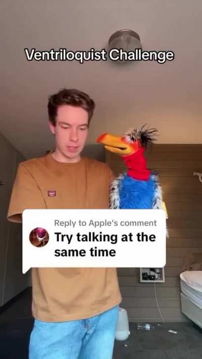 Ventriloquist talking in the same time as his puppet
