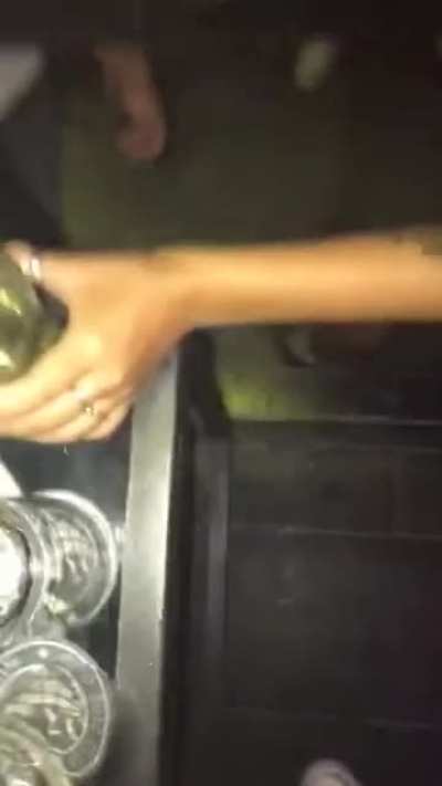 Woman splashed with her own "body juices"