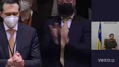 One minute standing applause in the European Parliament when President Zelensky joined over video link