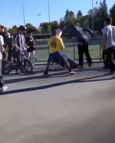 The kid that was attacked is disabled, judging for his arms looks like he has cerebral palsy. That’s why everyone attacked the bully