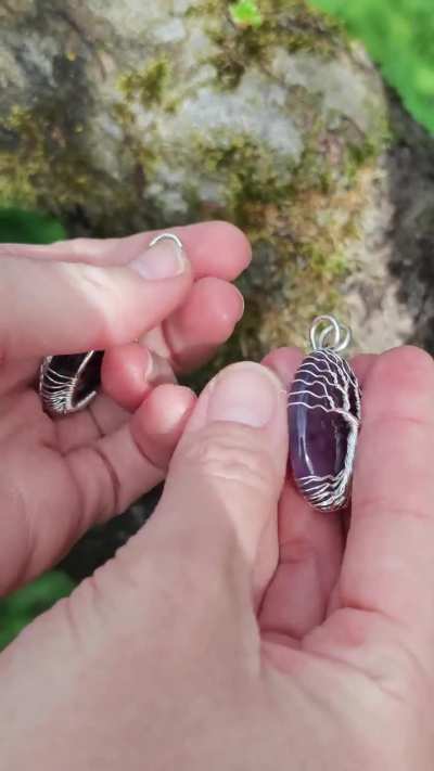 I made a couple of tree pendants with amethyst gemstone.