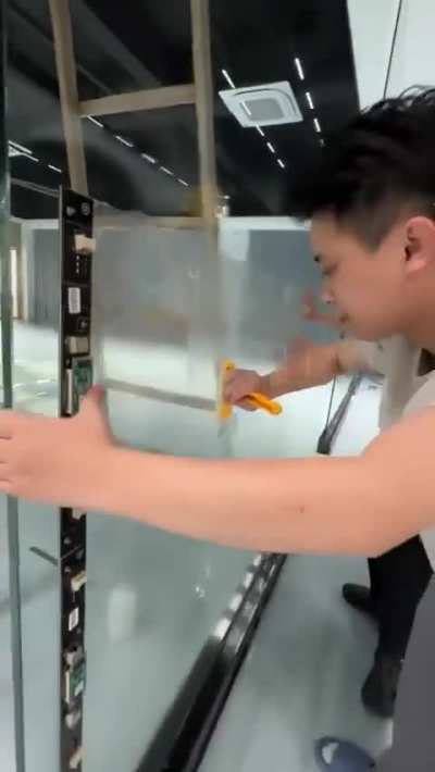 Transparent and ultra thin LED panels fitted into glass.