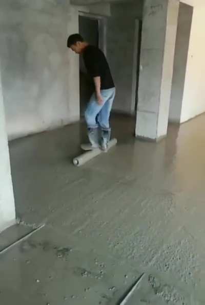 Smoothing the concrete.