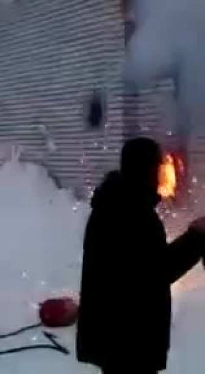 Throwing snow at a electric board. Warning: Loud