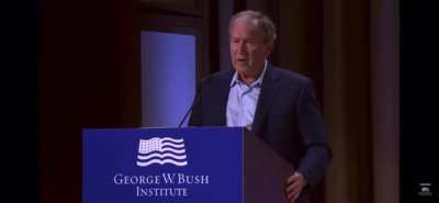 George W Bush accidentally saying "wholly unjustified and brutal invasion” of Iraq instead of Ukraine