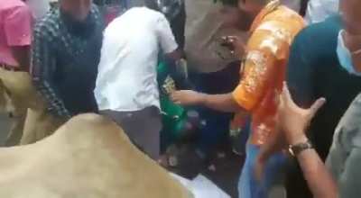 WCGW overcrowding on a makeshift stage driven by bulls.