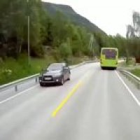 Truck's emergency brakes and his reaction is fucking insane