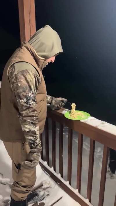 Fork and spaghetti frozen in place