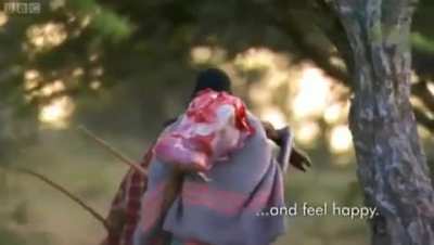 3 Maasai men stealing game from 15 lions