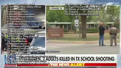 Over the 24 hours since the Uvalde massacre, Fox News has proposed at least 50 "solutions" and none of them are gun control.