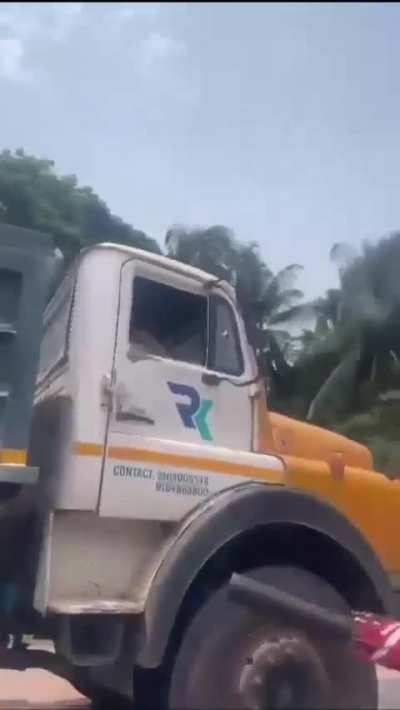 Truck driver keeps driving after Car gets jammed underneath it from behind with the driver still inside.