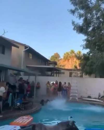 WCGW "jumping" off a roof into a pool