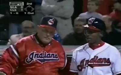 [Highlight] [Highlight] Randy Johnson throws high and inside to Kenny Lofton and the benches clear. Lou Piniella looks like he wants to kill a man. Johnson says "It's a Slider. I'd throw a fastball if I wanted to hit you!" Johnson then throws high and ins