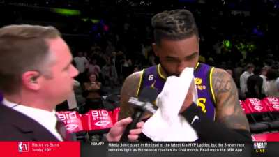 [Highlight] D'Angelo Russell after the win: "They lucky I sprained my ankle. Simple as that. I was ready to go crazy."
