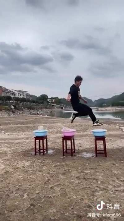 Leaping across buckets of water