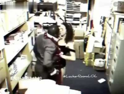 Trying to get it on in the store room, when suddenly...