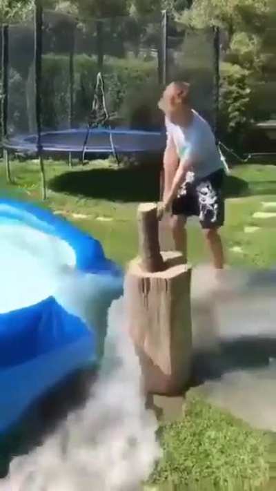 A kid, a katana and a latex pool.