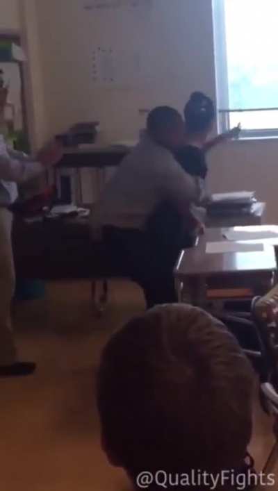 Another angle and full aftermath: student repeatedly assaults a fellow student until he finally retaliates. Her ? reaction afterwards is as if him dropping her came out of nowhere