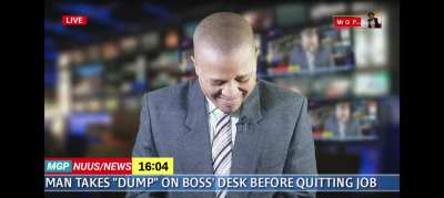 TV presenter can't help but laugh at what he just read.