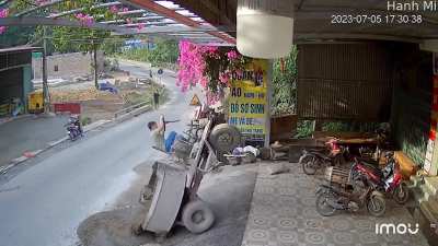 To drive a cement mixer up an incline