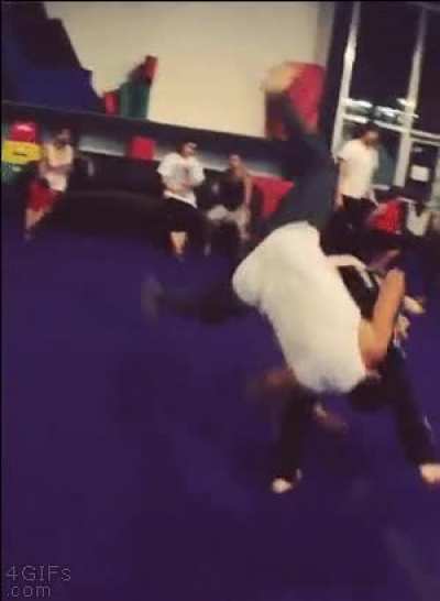 Acrobatic spinning scissors headlock