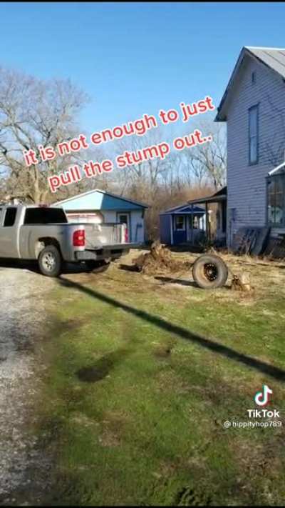 Pulling out a stump with your truck