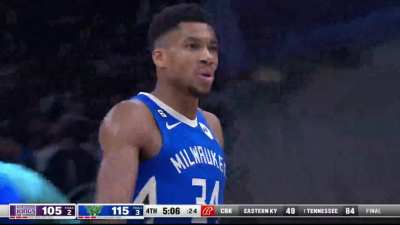 [Highlight] Giannis barrels his way onto the rim to give himself 30 PTS on the night and becomes the second Bucks player to record 8 straight 30 point games after Kareem