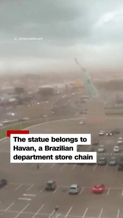 Statue of Liberty replica in southern Brazil collapses over after the city of Guaíba experienced high winds of around 50 mph says the mayor, and no one was injured by the statue's collapse.
