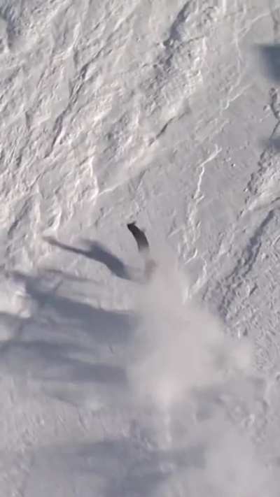Practicing cartwheels while downhill skiing