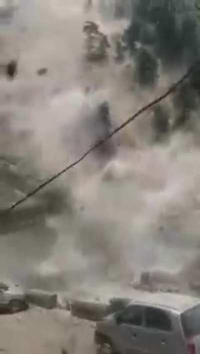 ? Flying rock destroys a bridge during a landslide