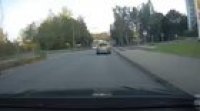 Runs red light immediately gets flipped over