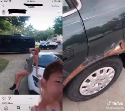 Girl on the right got caught lying about being poor in order to get a free Tesla from David Dobrik