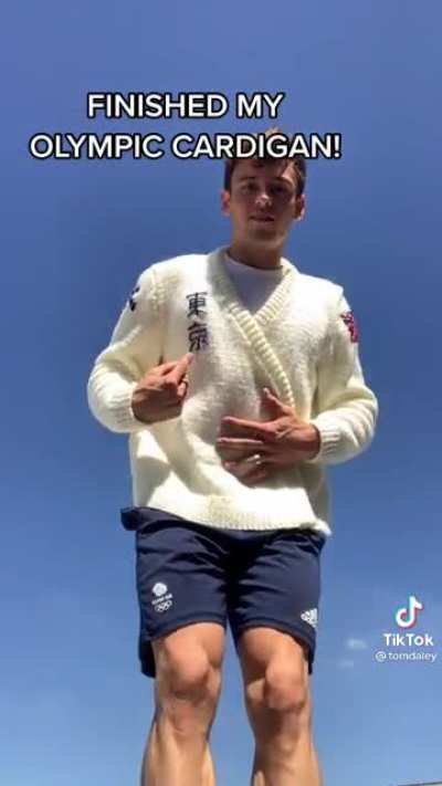 Tom Daley shows off his hand knitted Olympic cardigan