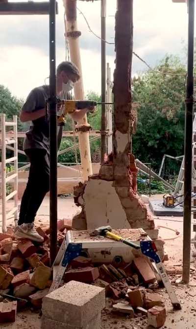 Drilling while under loose bricks