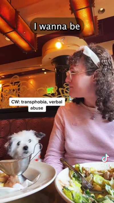Trans woman accosted at a restaurant. "I get to be who I want to be, and you get to be who you want to be!" Yeah ok TERF who won't let a woman just eat her salad.
