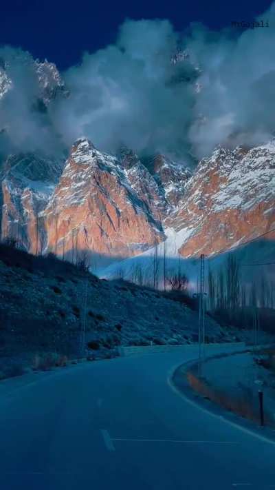 POV while driving towards Passu cones on KKH, Pakistan.