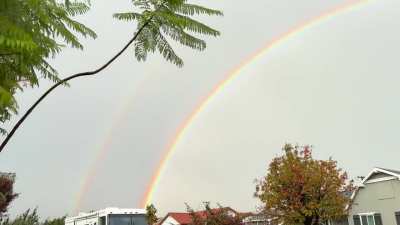 ?Full double rainbow arc in Los Angeles County, California