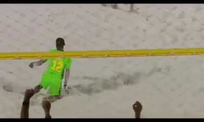 Iranian player, Saeed Piramoon, scores in the Intercontinental Beach Soccer Cup final, doesn't celebrate and dedicates his goal to Iranian women by doing the "cutting off hair" gesture.