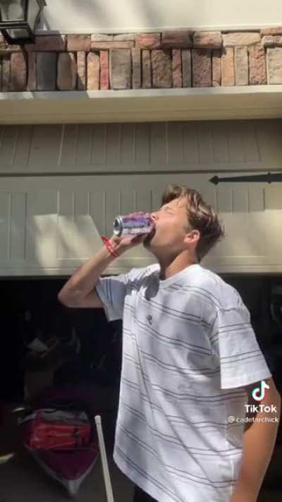 chugging a sparkling water without burping