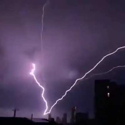 Spectacular ground-to-cloud lightning over Burleigh Heads, Australia.