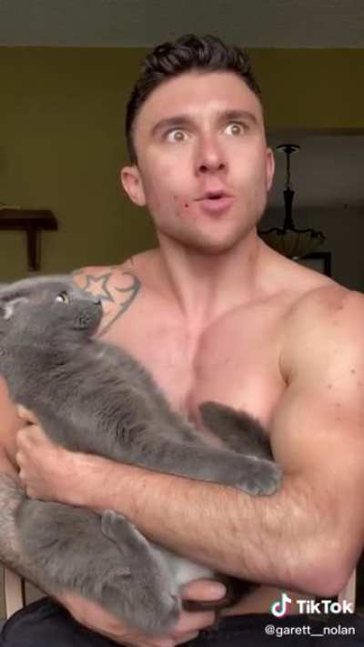 The cat chewed his cheek ?