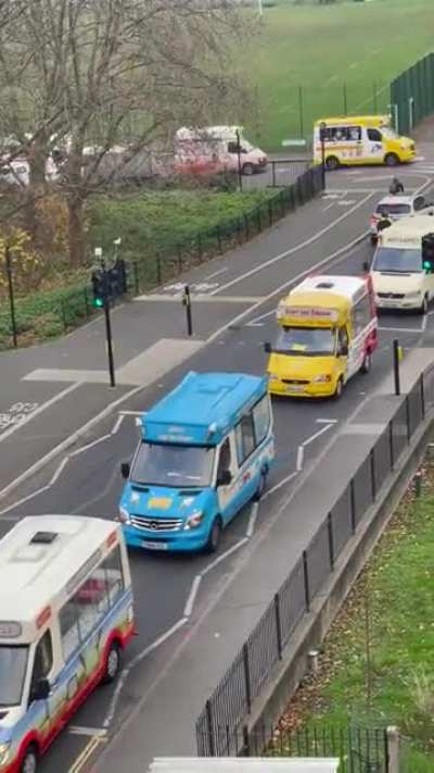 All the ice cream vans come in solidarity for an ice cream man’s funeral