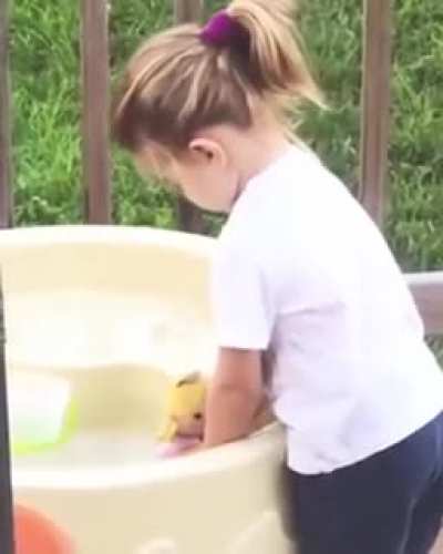 "Bath" time for dolly.